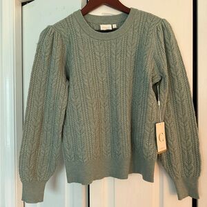 CYRUS Women's Soft Sage Green Cable Knit Sweater
